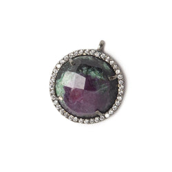 17mm Black Gold Bezel White CZ and Ruby in Zoisite Coin Pendant 1 focal bead (ONLINE ORDER ONLY)