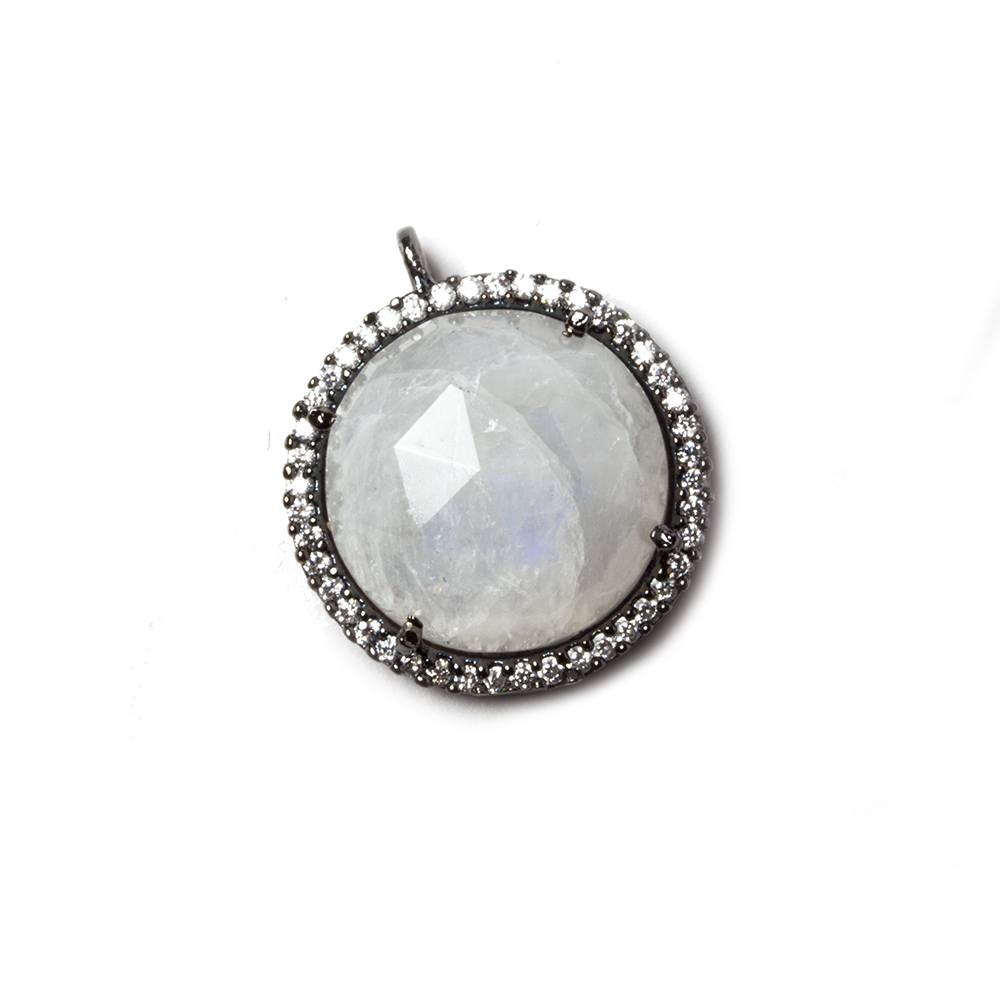 17mm Black Gold Bezel White CZ & Rainbow Moonstone Coin Pendant 1 pc (ONLINE ORDER ONLY)