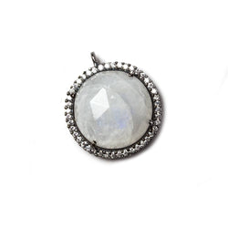 17mm Black Gold Bezel White CZ & Rainbow Moonstone Coin Pendant 1 pc (ONLINE ORDER ONLY)