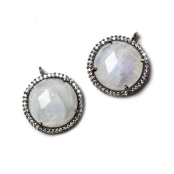 17mm Black Gold Bezel White CZ & Rainbow Moonstone Coin Pendant 1 pc (ONLINE ORDER ONLY)