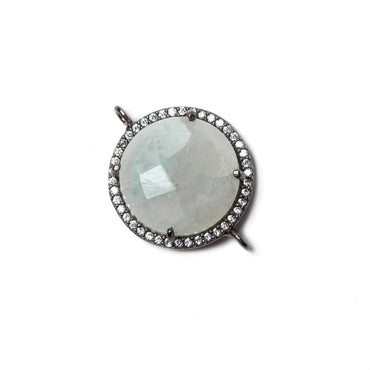 17mm Black Gold Bezeled Cubic Zirconia & Rainbow Moonstone Connector 1 pc (ONLINE ORDER ONLY)