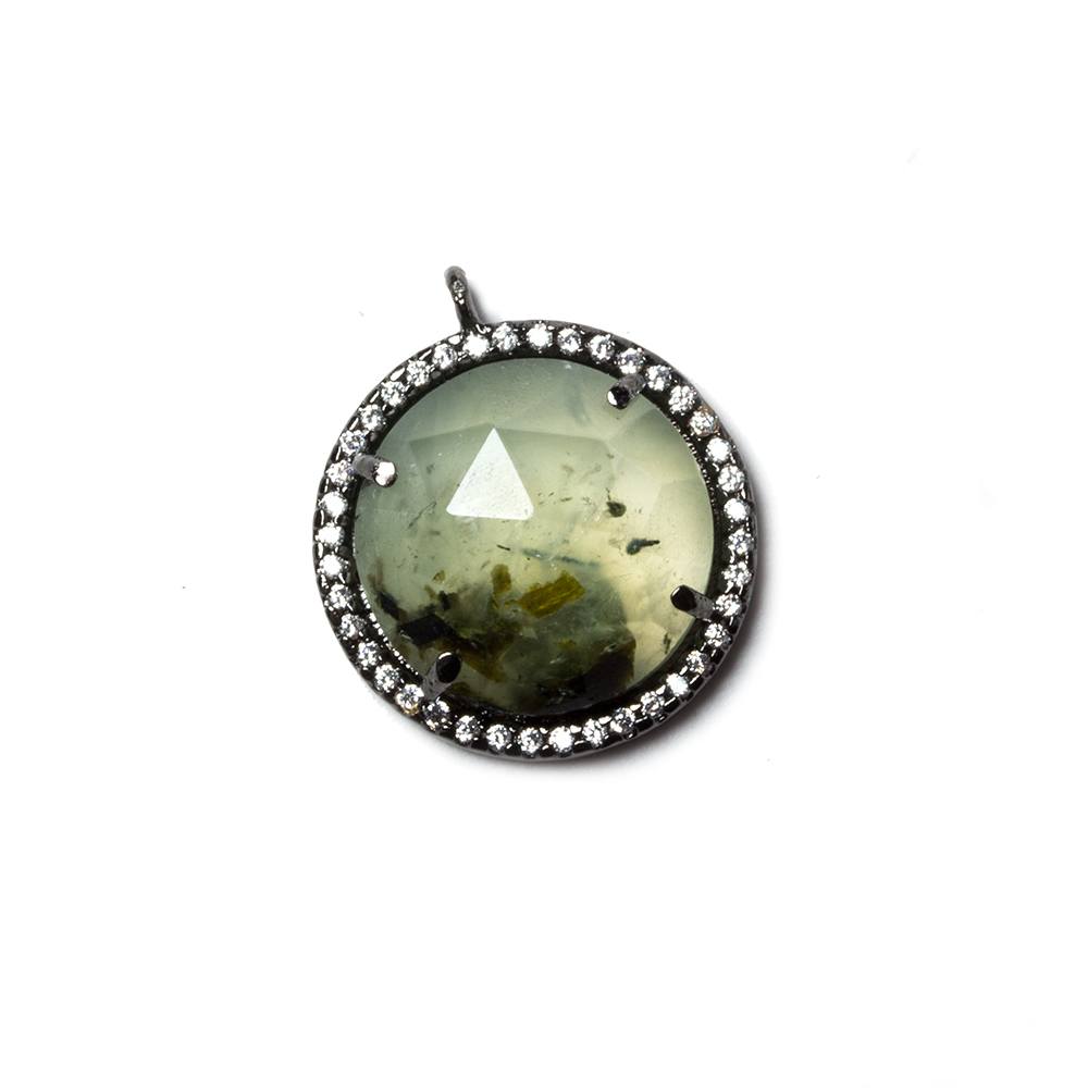 17mm Black Gold Bezeled White CZ & Dendritic Prehnite Coin Pendant 1 pc (ONLINE ORDER ONLY)