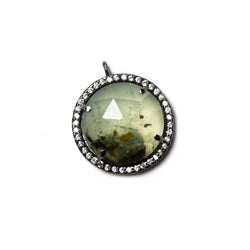 17mm Black Gold Bezeled White CZ & Dendritic Prehnite Coin Pendant 1 pc (ONLINE ORDER ONLY)