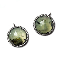 17mm Black Gold Bezeled White CZ & Dendritic Prehnite Coin Pendant 1 pc (ONLINE ORDER ONLY)