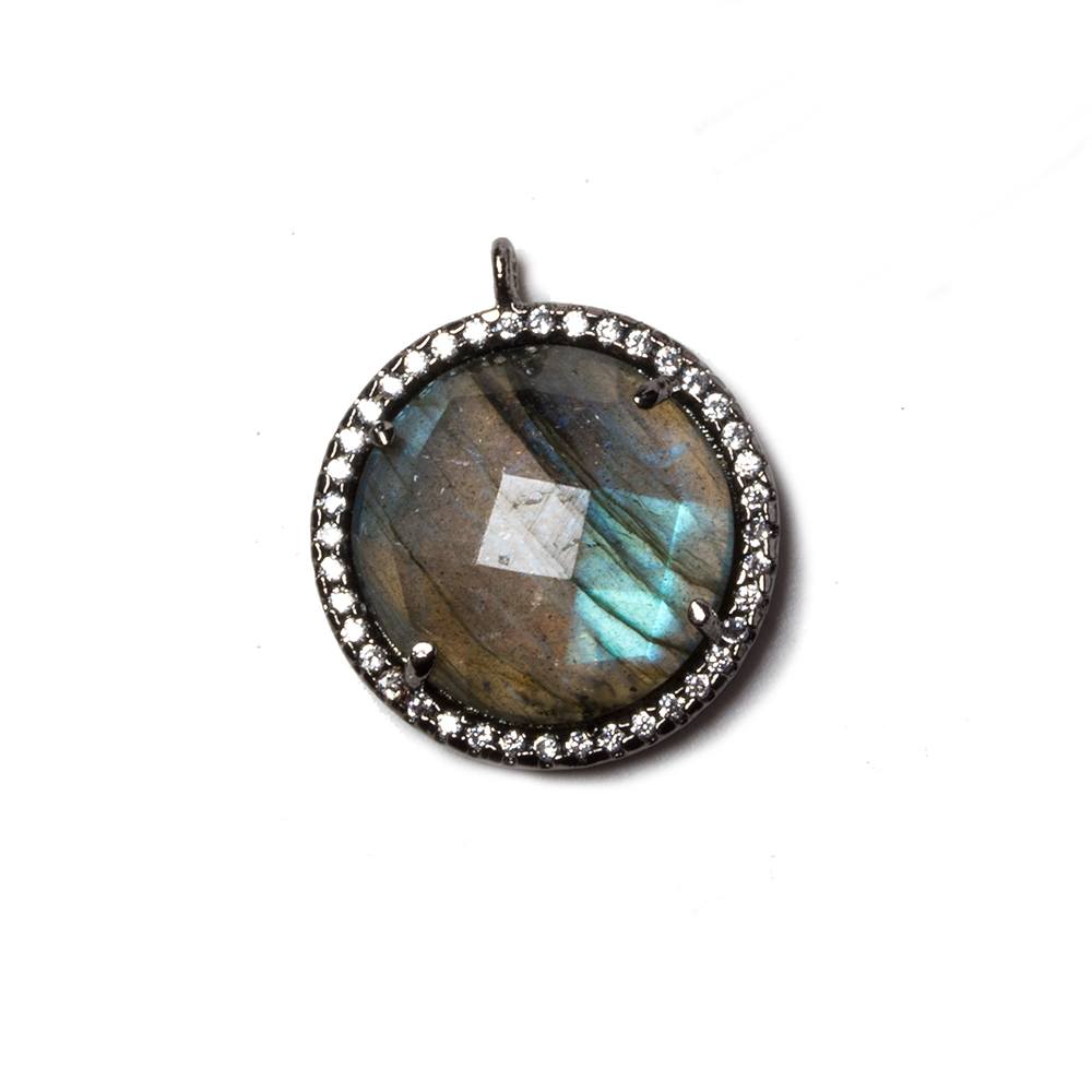 17mm Black Gold Bezeled White CZ & Labradorite Coin Pendant 1 pc (ONLINE ORDER ONLY)