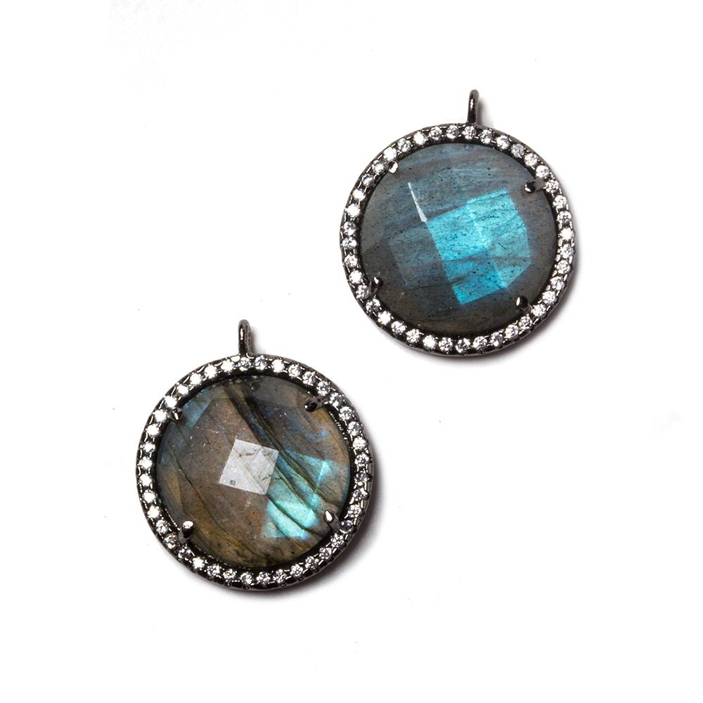 17mm Black Gold Bezeled White CZ & Labradorite Coin Pendant 1 pc (ONLINE ORDER ONLY)