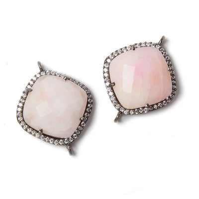 17mm Black Gold Bezeled White CZ & Pink Opal Pillow Connector 1 pc (ONLINE ORDER ONLY)