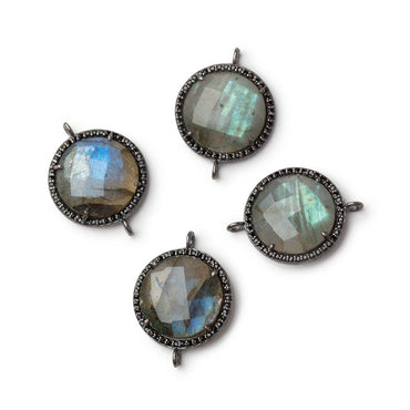 17mm Black Gold & Black CZ Bezel Labradorite Coin Connector 1 Focal (ONLINE ORDER ONLY)