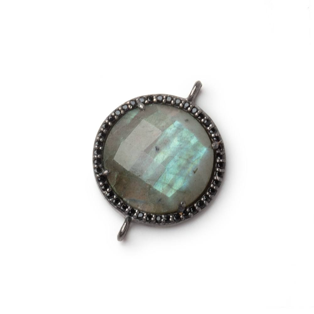 17mm Black Gold & Black CZ Bezel Labradorite Coin Connector 1 Focal (ONLINE ORDER ONLY)