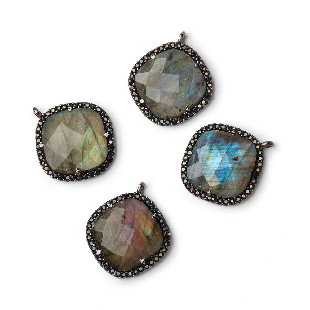 17mm Black Gold & Black CZ Bezel Labradorite Cushion Pendant 1 Focal (ONLINE ORDER ONLY)