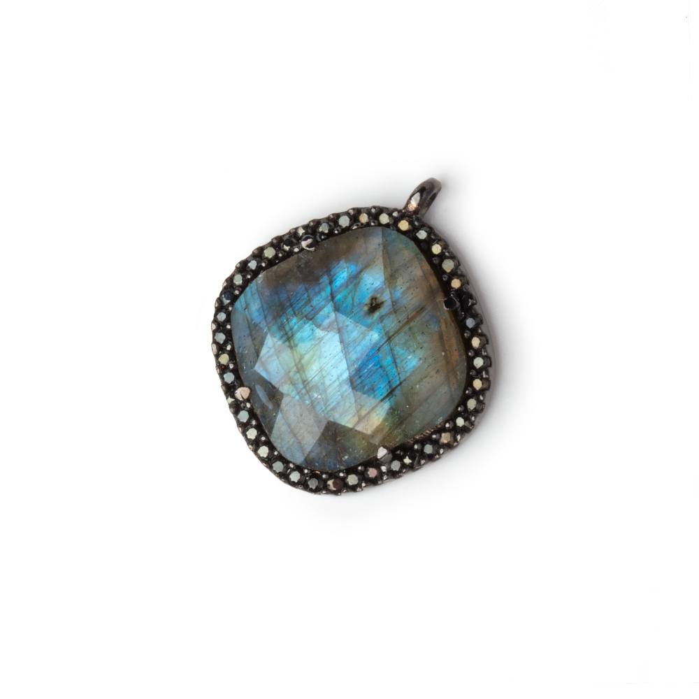 17mm Black Gold & Black CZ Bezel Labradorite Cushion Pendant 1 Focal (ONLINE ORDER ONLY)