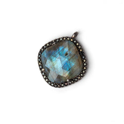 17mm Black Gold & Black CZ Bezel Labradorite Cushion Pendant 1 Focal (ONLINE ORDER ONLY)