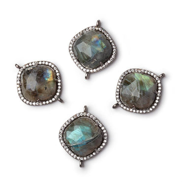 17mm Black Gold CZ Bezel Labradorite Cushion Connector 1 Focal (ONLINE ORDER ONLY)