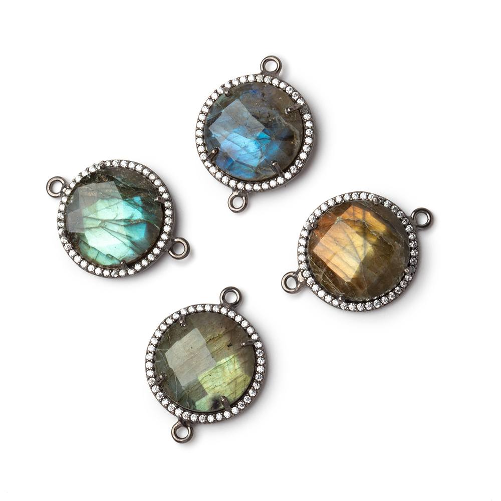 17mm Black Gold CZ Bezel Labradorite Faceted Coin Connector 1 Focal (ONLINE ORDER ONLY)