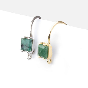 17mm Emerald Bevel Faceted Square Ear Wire Set of 2 pieces (ONLINE ORDER ONLY)