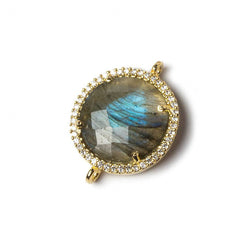 17mm Vermeil Bezel CZ and Labradorite Coin Connector 1 focal bead (ONLINE ORDER ONLY)