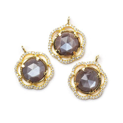 17mm Gold Bezel CZ & Platinum Moonstone Floral Coin Pendant 1 focal beads (ONLINE ORDER ONLY)
