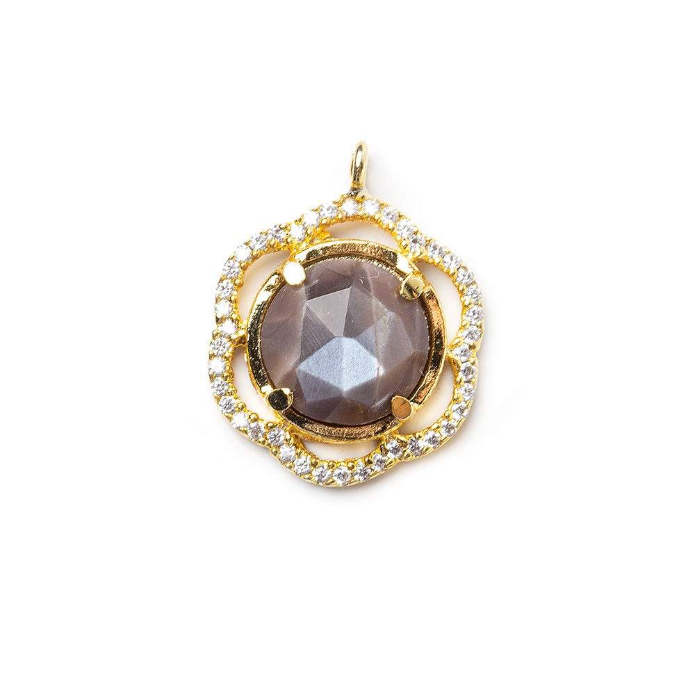17mm Gold Bezel CZ & Platinum Moonstone Floral Coin Pendant 1 focal beads (ONLINE ORDER ONLY)