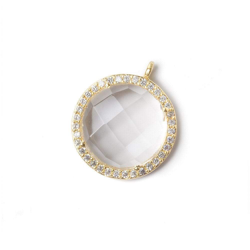 17mm Vermeil Bezel CZ and Crystal Quartz Coin Pendant 1 focal bead (ONLINE ORDER ONLY)