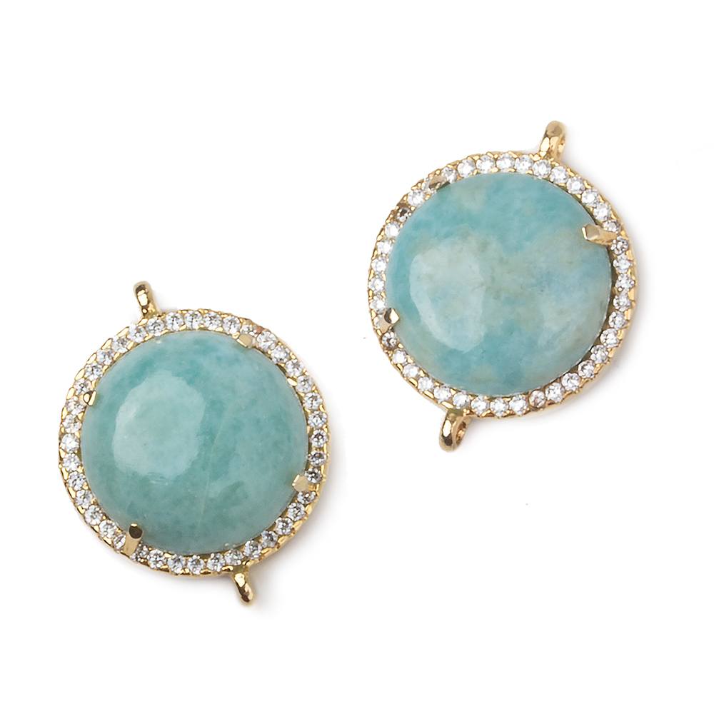 17mm Gold Bezel White CZ and Larimar Coin Connector 1 focal piece (ONLINE ORDER ONLY)