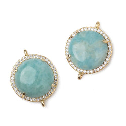 17mm Gold Bezel White CZ and Larimar Coin Connector 1 focal piece (ONLINE ORDER ONLY)