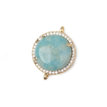 17mm Gold Bezel White CZ and Larimar Coin Connector 1 focal piece (ONLINE ORDER ONLY)