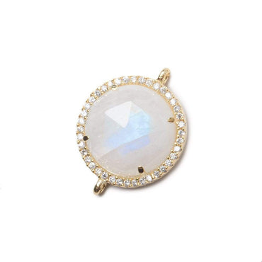 17mm Vermeil Bezel White CZ and Rainbow Moonstone Coin Pendant 1 focal bead (ONLINE ORDER ONLY)