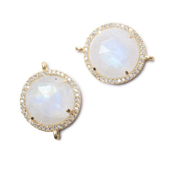 17mm Vermeil Bezel White CZ and Rainbow Moonstone Coin Pendant 1 focal bead (ONLINE ORDER ONLY)