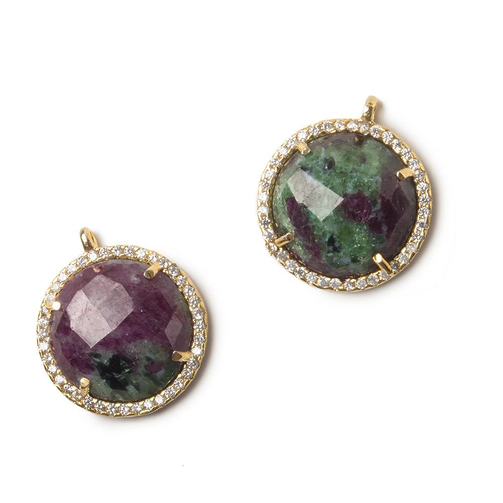 17mm Vermeil Bezel White CZ and Ruby in Zoisite Coin Pendant 1 focal bead (ONLINE ORDER ONLY)