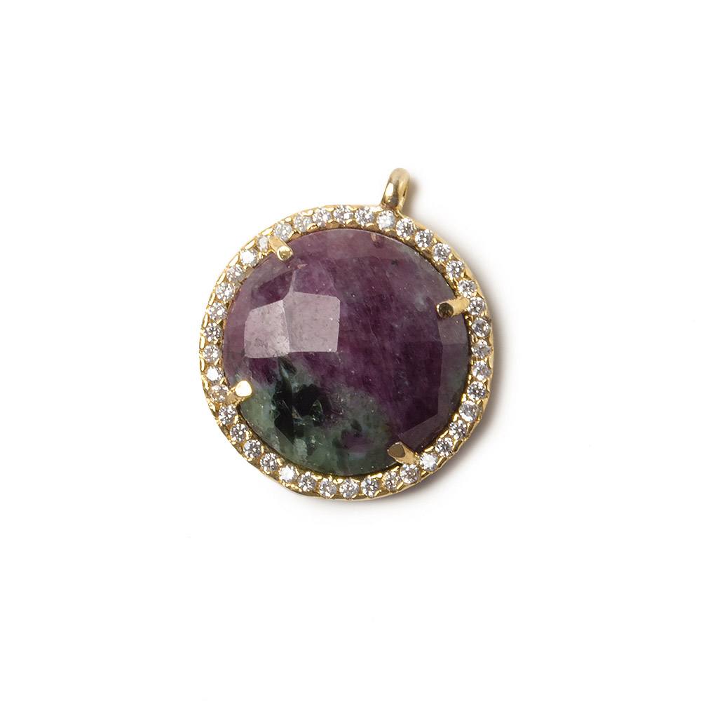 17mm Vermeil Bezel White CZ and Ruby in Zoisite Coin Pendant 1 focal bead (ONLINE ORDER ONLY)