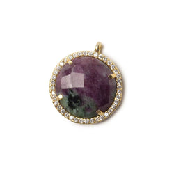 17mm Vermeil Bezel White CZ and Ruby in Zoisite Coin Pendant 1 focal bead (ONLINE ORDER ONLY)