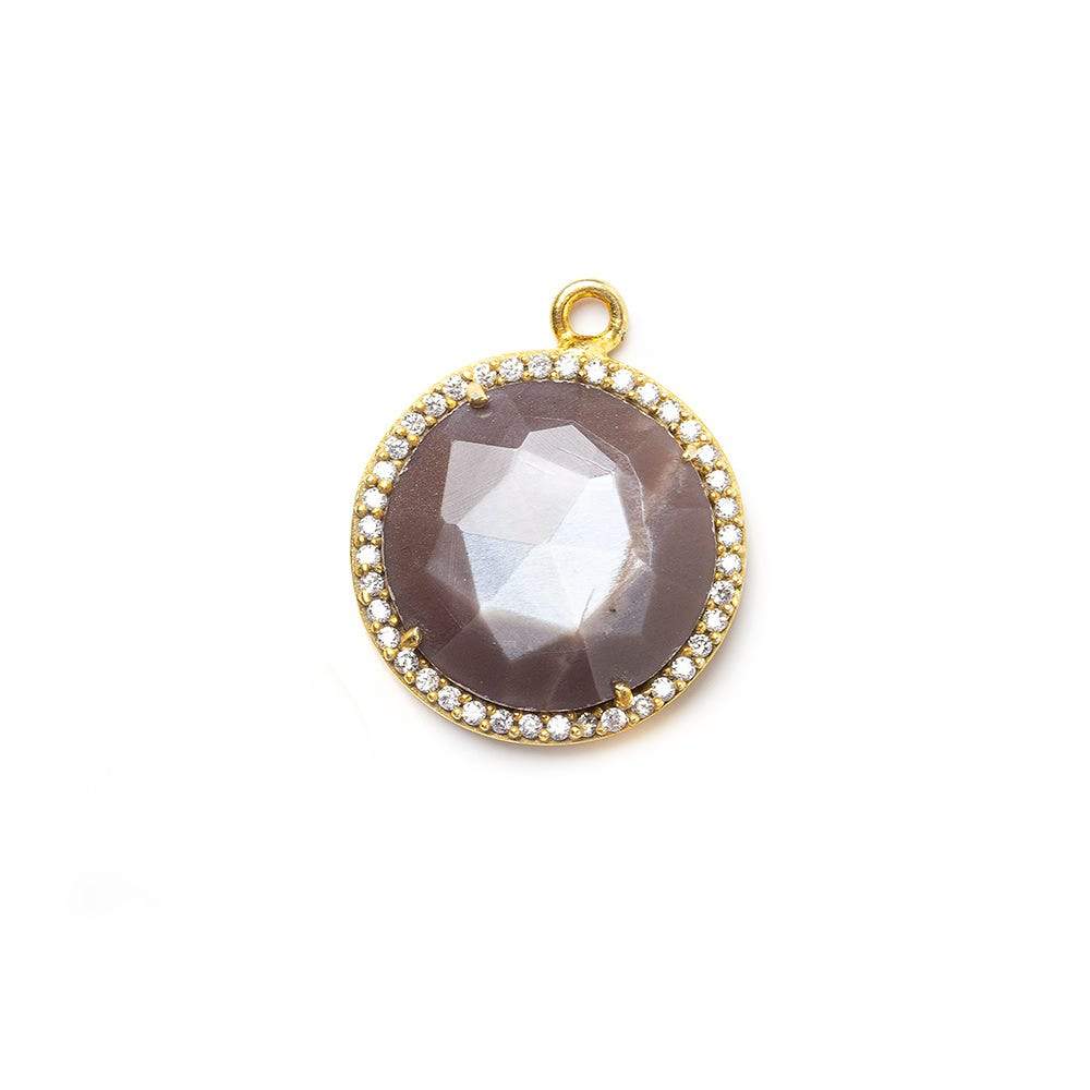 17mm Vermeil CZ Bezel & Chocolate Moonstone faceted coin Pendant 1 piece (ONLINE ORDER ONLY)