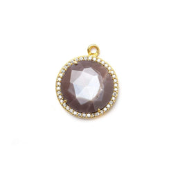 17mm Vermeil CZ Bezel & Chocolate Moonstone faceted coin Pendant 1 piece (ONLINE ORDER ONLY)