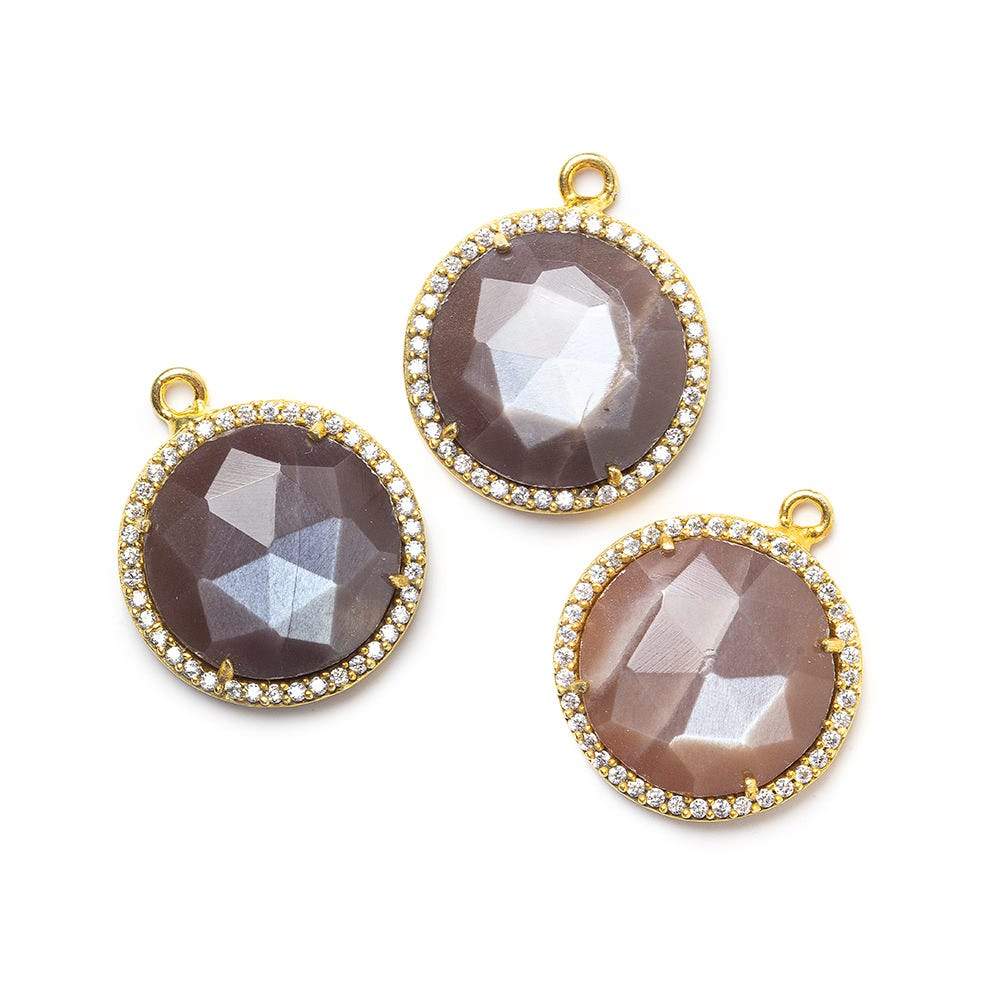 17mm Vermeil CZ Bezel & Chocolate Moonstone faceted coin Pendant 1 piece (ONLINE ORDER ONLY)