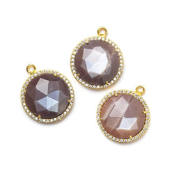 17mm Vermeil CZ Bezel & Chocolate Moonstone faceted coin Pendant 1 piece (ONLINE ORDER ONLY)