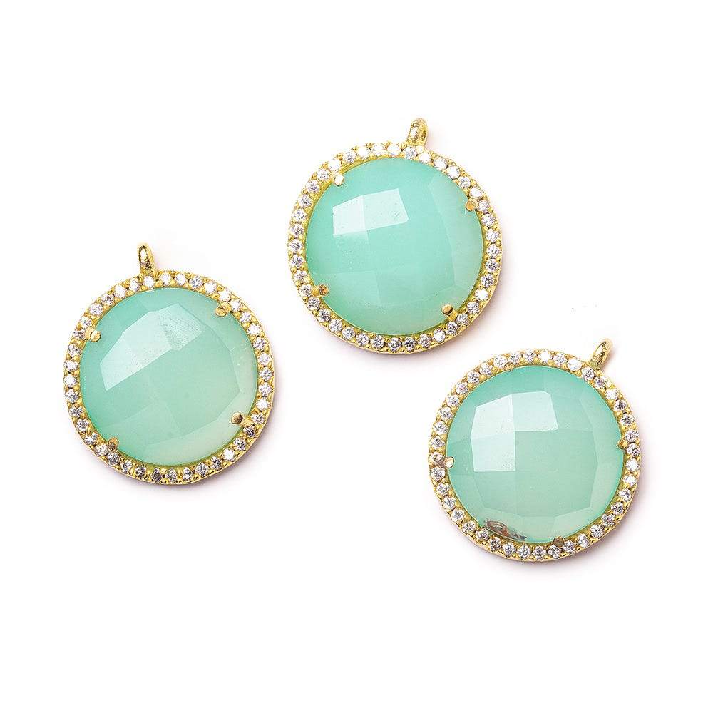 17mm Gold CZ Bezel Seafoam Chalcedony Coin Pendant 1 piece (ONLINE ORDER ONLY)