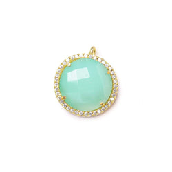17mm Gold CZ Bezel Seafoam Chalcedony Coin Pendant 1 piece (ONLINE ORDER ONLY)