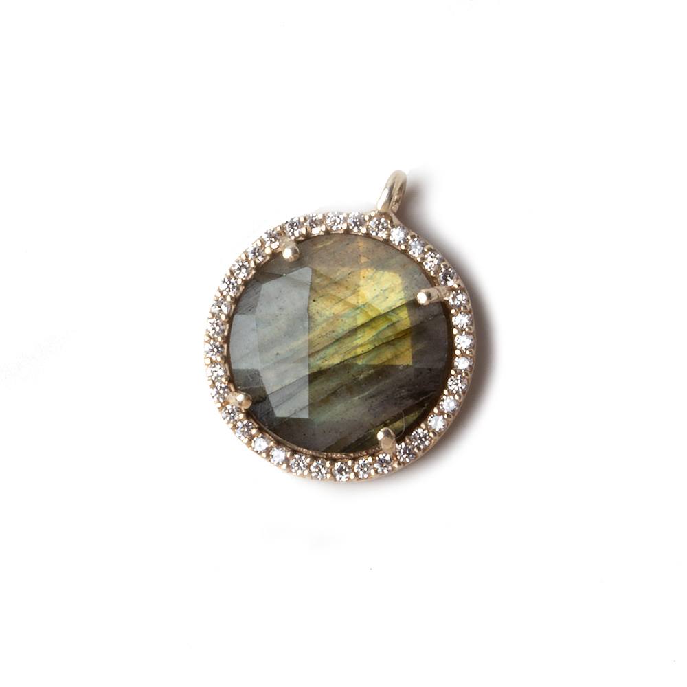 17mm Rose Gold .925 CZ Bezel Labradorite Coin Pendant 1 piece (ONLINE ORDER ONLY)
