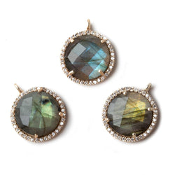 17mm Rose Gold .925 CZ Bezel Labradorite Coin Pendant 1 piece (ONLINE ORDER ONLY)