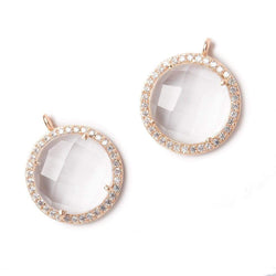 17mm Rose Gold Bezel White CZ and Crystal Quartz Coin Pendant 1 focal bead (ONLINE ORDER ONLY)