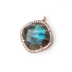 17mm Rose Gold CZ Bezel Labradorite Cushion Pendant 1 Focal (ONLINE ORDER ONLY)
