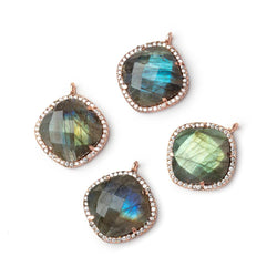 17mm Rose Gold CZ Bezel Labradorite Cushion Pendant 1 Focal (ONLINE ORDER ONLY)