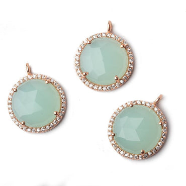 17mm Rose Gold CZ Bezel Seafoam Chalcedony Coin Pendant 1 piece (ONLINE ORDER ONLY)