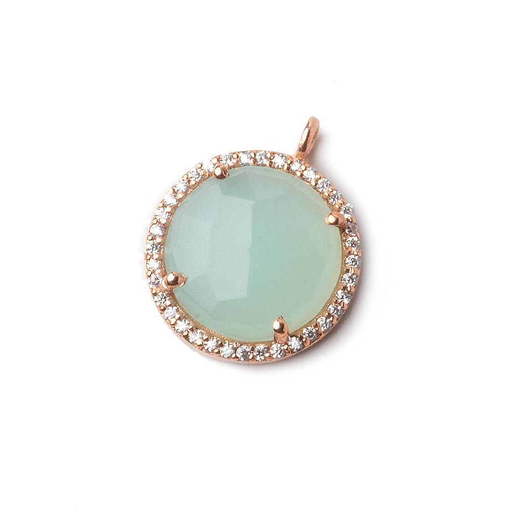 17mm Rose Gold CZ Bezel Seafoam Chalcedony Coin Pendant 1 piece (ONLINE ORDER ONLY)