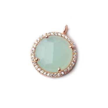 17mm Rose Gold CZ Bezel Seafoam Chalcedony Coin Pendant 1 piece (ONLINE ORDER ONLY)