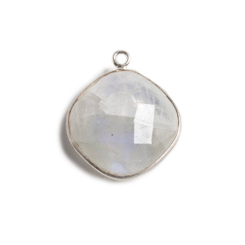 17mm Silver Bezeled Rainbow Moonstone Square Pendant Focal 1 piece (ONLINE ORDER ONLY)