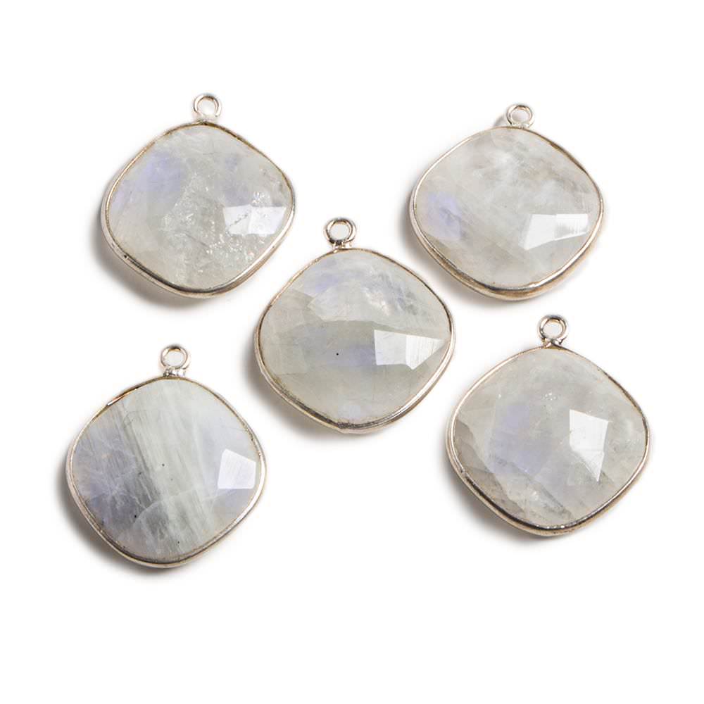 17mm Silver Bezeled Rainbow Moonstone Square Pendant Focal 1 piece (ONLINE ORDER ONLY)