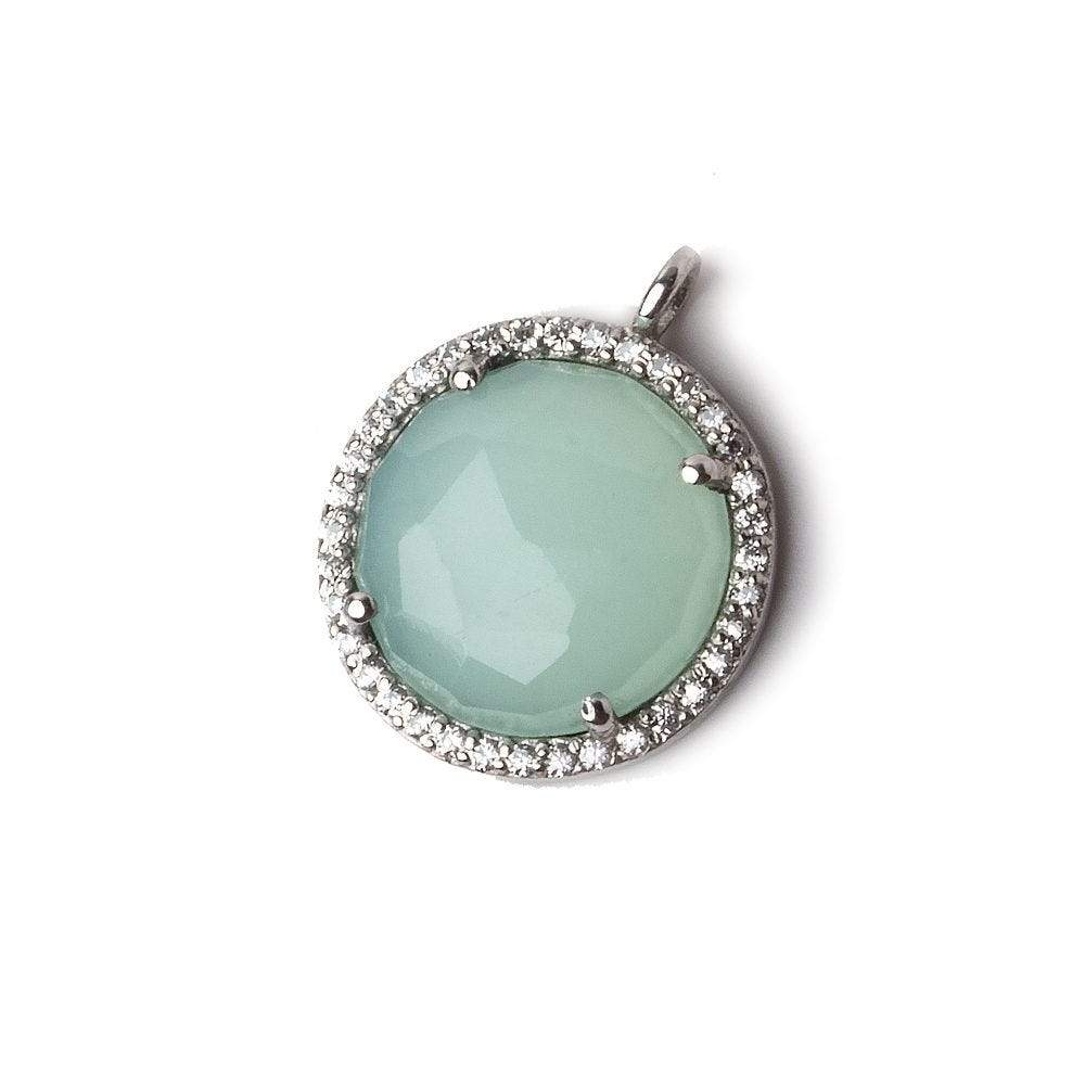 17mm Silver CZ Bezel Seafoam Chalcedony Coin Pendant 1 piece (ONLINE ORDER ONLY)