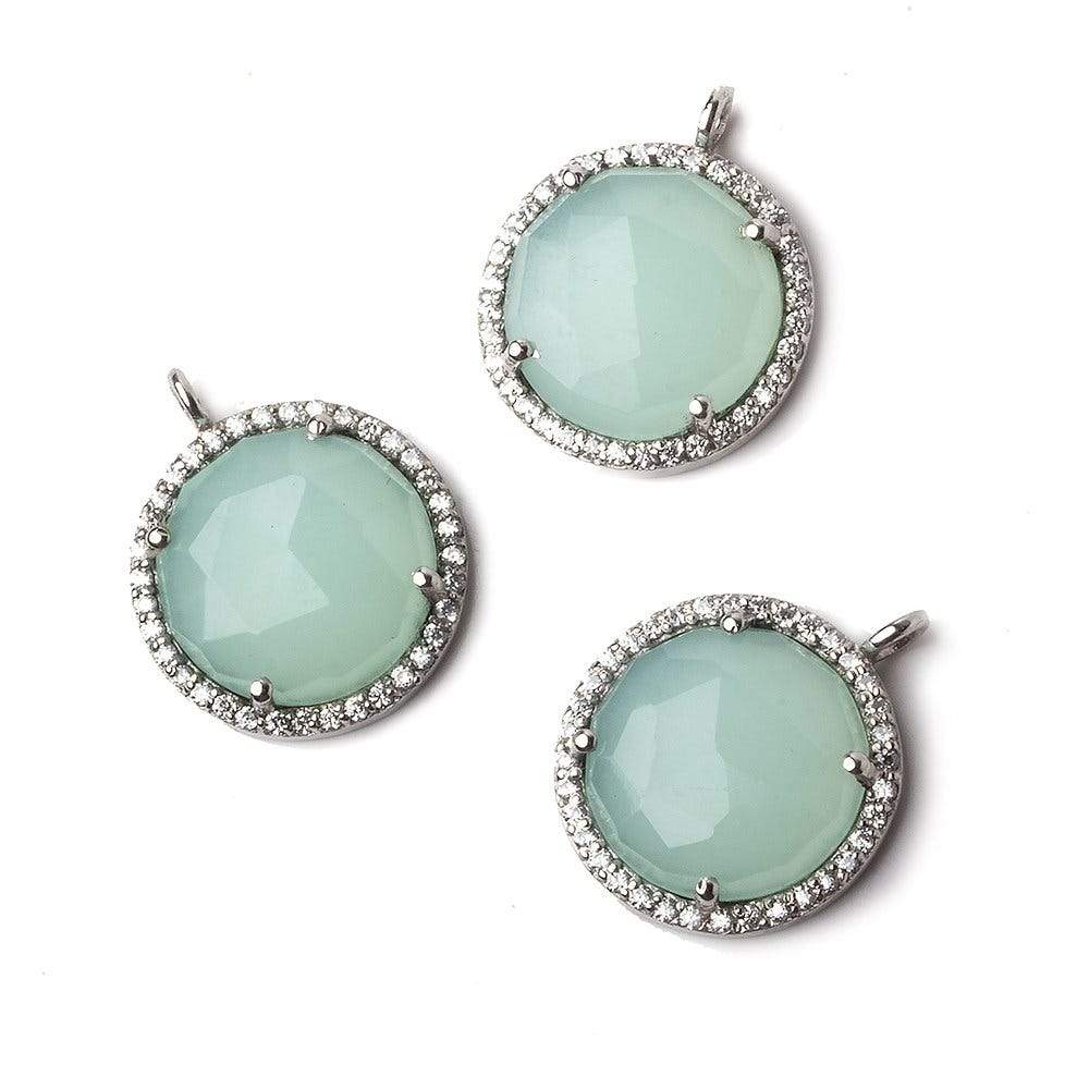 17mm Silver CZ Bezel Seafoam Chalcedony Coin Pendant 1 piece (ONLINE ORDER ONLY)