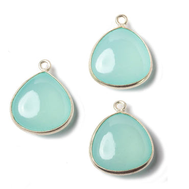 17mm Sterling Silver Bezel SeaBlue Chalcedony triangle Pendant 1 focal bead (ONLINE ORDER ONLY)